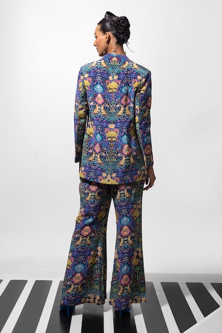 Nautanky_Blue Natural Crepe Bird, Animal, Forest It Is A Vibe Blazer And Pant Co-ord Set _Online_at_Aza_Fashions