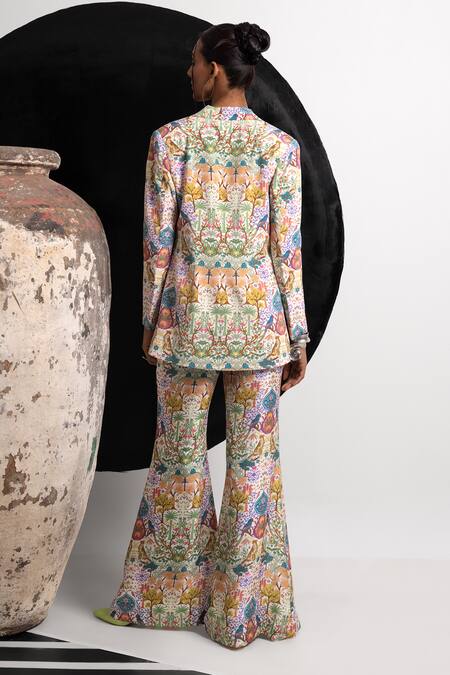 Nautanky_Ivory Crepe Embroidery Bold N Salty Blazer And Pant Co-ord Set _Online_at_Aza_Fashions