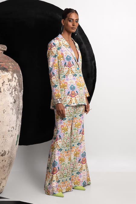 Buy_Nautanky_Ivory Crepe Embroidery Bold N Salty Blazer And Pant Co-ord Set _Online_at_Aza_Fashions