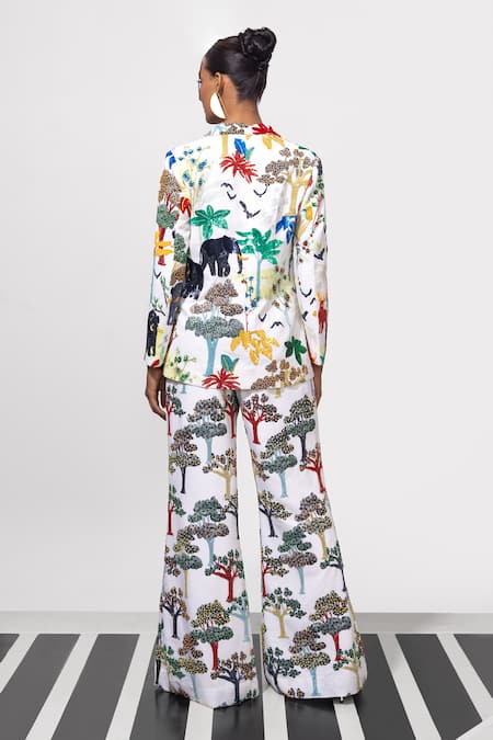 Nautanky_Ivory Cotton Sequins, Beads, Embroidery Glow Up Blazer And Pant Set _Online_at_Aza_Fashions