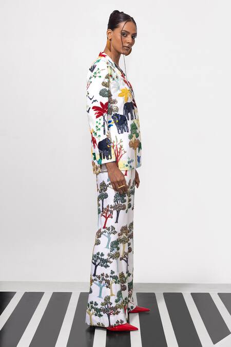 Buy_Nautanky_Ivory Cotton Sequins, Beads, Embroidery Glow Up Blazer And Pant Set _Online_at_Aza_Fashions