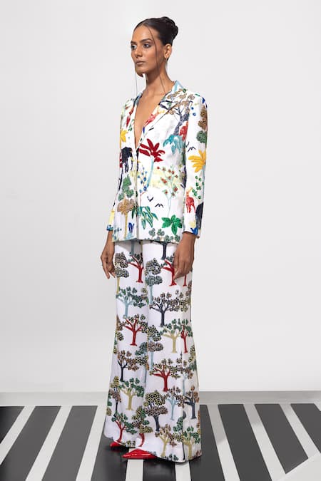 Shop_Nautanky_Ivory Cotton Sequins, Beads, Embroidery Glow Up Blazer And Pant Set _Online_at_Aza_Fashions