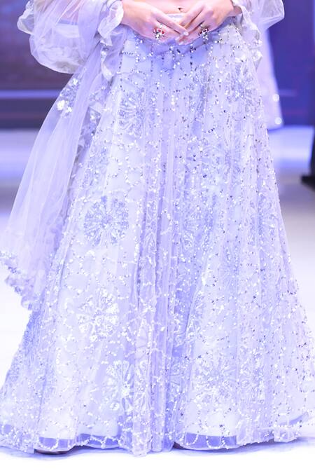 Rina Dhaka Silver Net Sequins, Embroidery Scattered Bridal Lehenga Set Online at Aza Fashions Rina Dhaka_Silver Net Sequins, Embroidery Scattered Bridal Lehenga Set_Online_at_Aza_Fashions