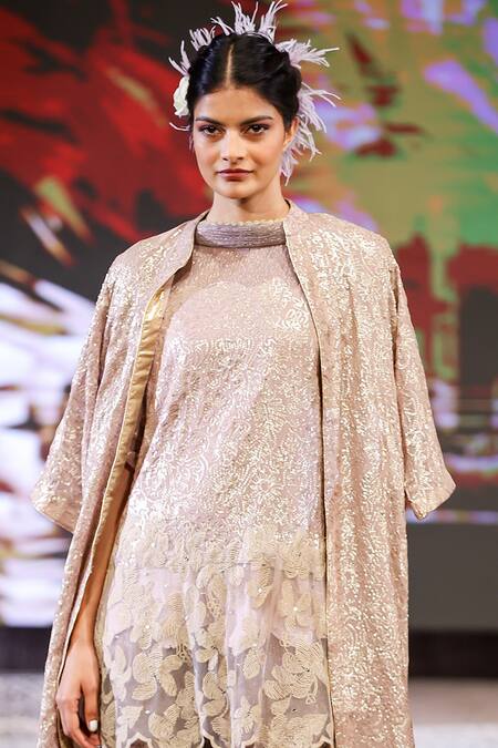 Shop Rina Dhaka Purple Georgette Sequins Mandarin Collar Embroidered Jacket Sharara Set at Aza Fashions Shop_Rina Dhaka_Purple Georgette Sequins Mandarin Collar Embroidered Jacket Sharara Set_at_Aza_Fashions