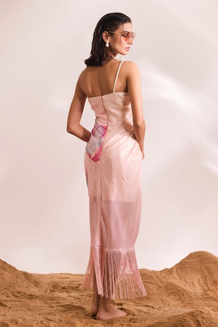 Shop_Divya Aggarwal_Pink Sheeted Sequin Printed Abstract Floral One Shoulder Blossom Dress _at_Aza_Fashions