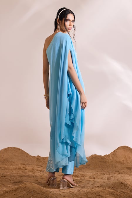 Divya Aggarwal Talia Embroidered One Shoulder Tunic & Pant Set 