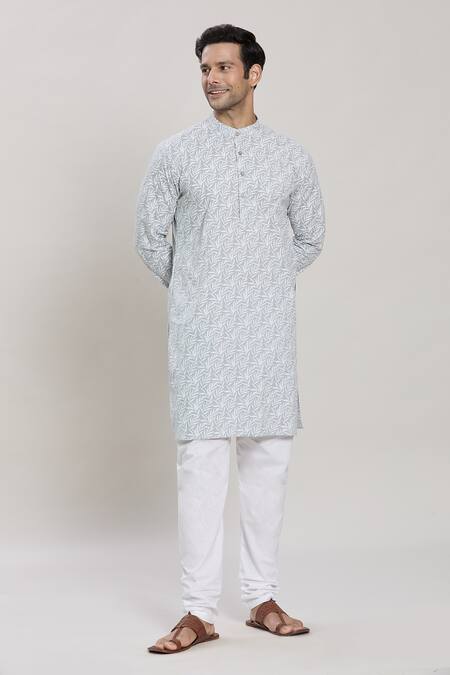 Buy Arihant Rai Sinha Blue Cotton Leaf Print Kurta And Pant Set Online at Aza Fashions Buy_Arihant Rai Sinha_Blue Cotton Leaf Print Kurta And Pant Set_Online_at_Aza_Fashions