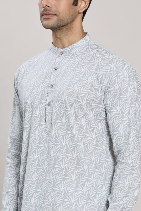 Shop Arihant Rai Sinha Blue Cotton Leaf Print Kurta And Pant Set Online at Aza Fashions Shop_Arihant Rai Sinha_Blue Cotton Leaf Print Kurta And Pant Set_Online_at_Aza_Fashions