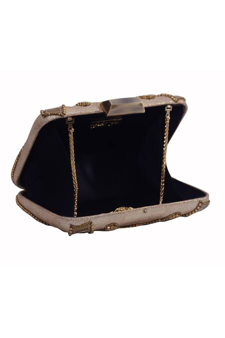 Jasbir Gill_Gold Bead Basket Woven Clutch _Online_at_Aza_Fashions