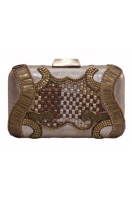 Buy_Jasbir Gill_Gold Bead Basket Woven Clutch _Online_at_Aza_Fashions