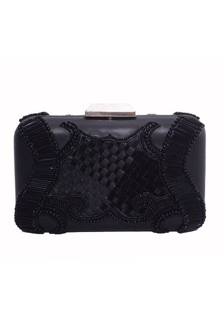 Jasbir Gill_Black Bead Basket Weave Clutch _Online_at_Aza_Fashions
