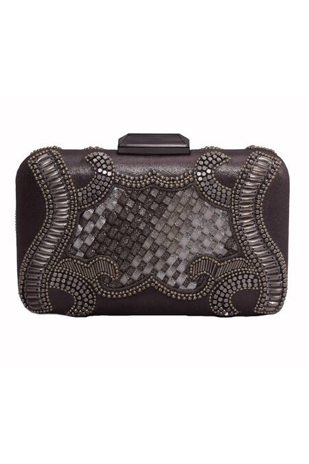 Jasbir Gill Grey Bead Metallic Embellished Clutch Online at Aza Fashions Jasbir Gill_Grey Bead Metallic Embellished Clutch _Online_at_Aza_Fashions