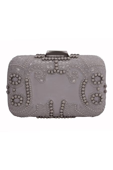 Jasbir Gill White Bead Cutdana Embroidered Box Clutch Online at Aza Fashions Jasbir Gill_White Bead Cutdana Embroidered Box Clutch _Online_at_Aza_Fashions