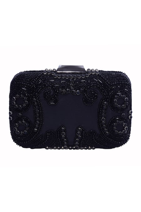 Shop Jasbir Gill Black Bead Paisley Embroidered Box Clutch at Aza Fashions Shop_Jasbir Gill_Black Bead Paisley Embroidered Box Clutch _at_Aza_Fashions