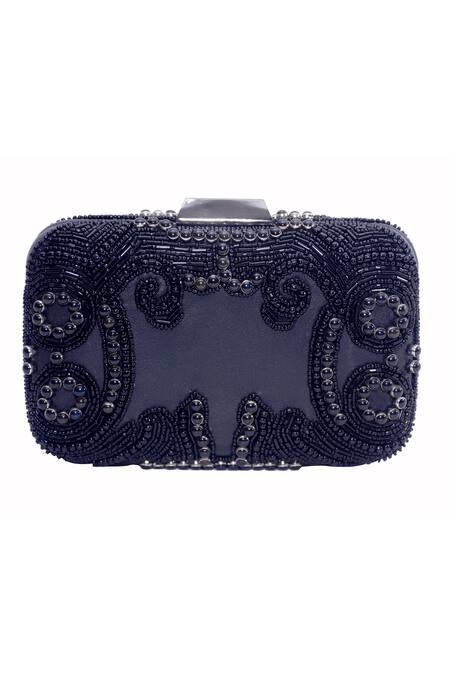 Jasbir Gill Black Bead Paisley Embroidered Box Clutch Online at Aza Fashions Jasbir Gill_Black Bead Paisley Embroidered Box Clutch _Online_at_Aza_Fashions