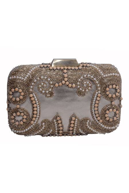 Jasbir Gill Gold Bead Embroidered Box Clutch Online at Aza Fashions Jasbir Gill_Gold Bead Embroidered Box Clutch _Online_at_Aza_Fashions