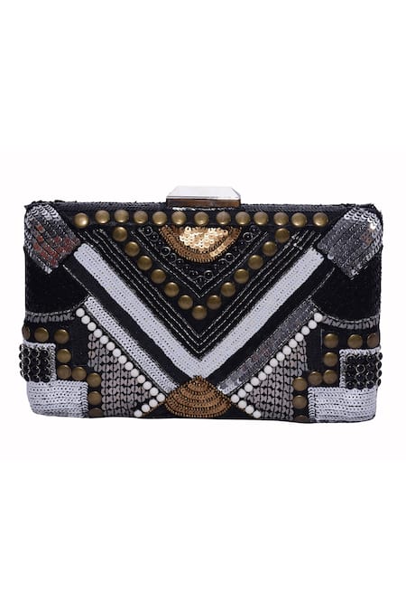 Jasbir Gill_Black Sequin Embellished Box Clutch _Online_at_Aza_Fashions