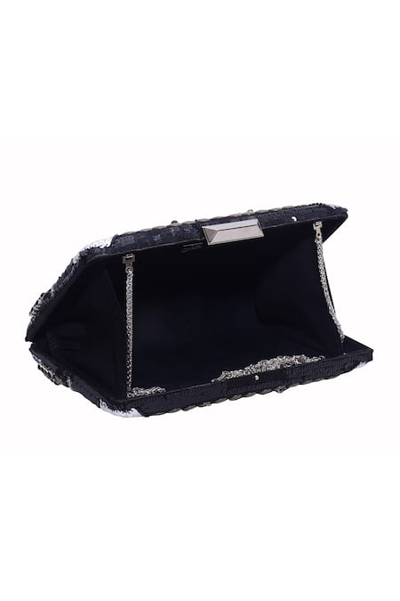 Buy_Jasbir Gill_Black Sequin Embellished Box Clutch _Online_at_Aza_Fashions
