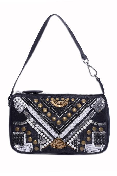 Jasbir Gill_Black Sequin Embellished Wristlet Bag _Online_at_Aza_Fashions