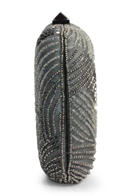Jasbir Gill_Silver Hand Embroidery Box Clutch _Online_at_Aza_Fashions