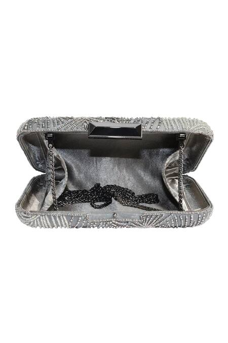 Buy_Jasbir Gill_Silver Hand Embroidery Box Clutch _Online_at_Aza_Fashions