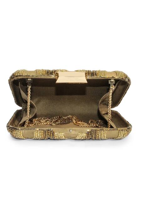 Buy_Jasbir Gill_Beige Hand Embroidery Scallop Clutch _Online_at_Aza_Fashions