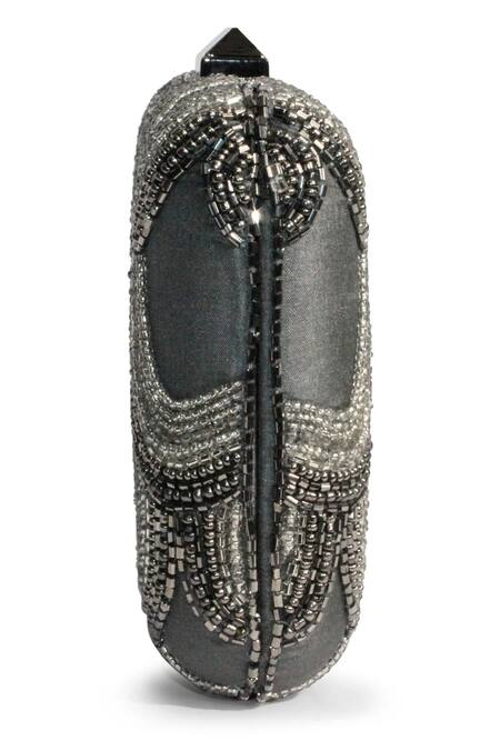 Jasbir Gill_Silver Hand Embroidery Scallop Clutch _Online_at_Aza_Fashions