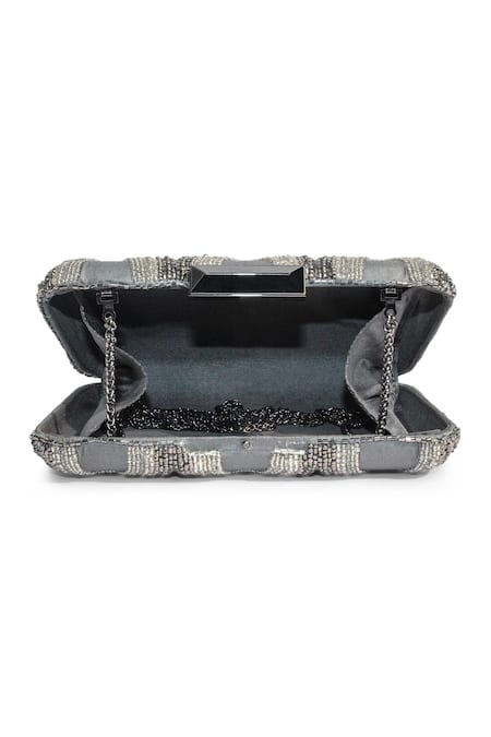 Buy_Jasbir Gill_Silver Hand Embroidery Scallop Clutch _Online_at_Aza_Fashions
