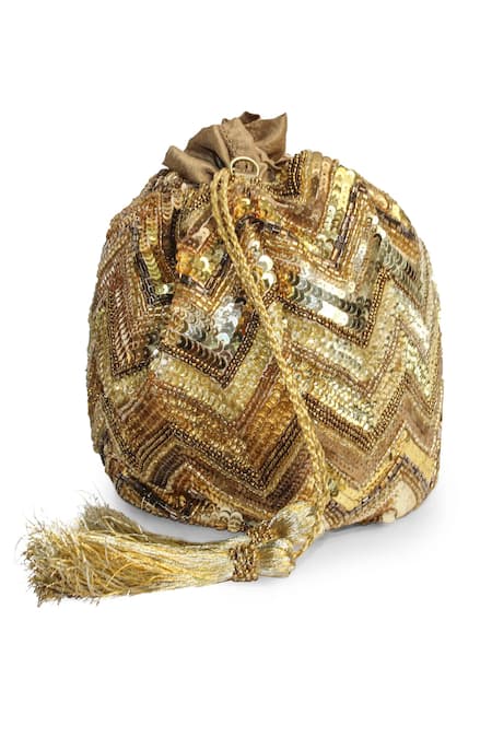 Jasbir Gill Chevron Embroidered Potli Bag 