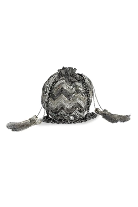 JASBIR GILL Chevron Sequin Embroidered Potli Bag 