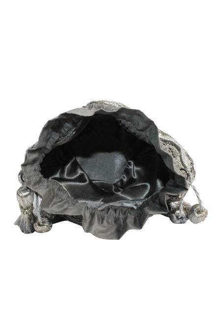 Jasbir Gill_Silver Hand Embroidery Chevron Sequin Potli Bag _Online_at_Aza_Fashions