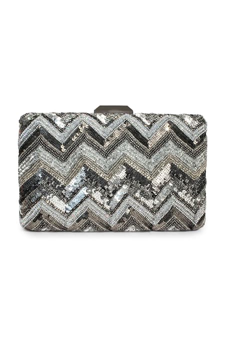 Jasbir Gill Chevron Sequin Embroidered Clutch 