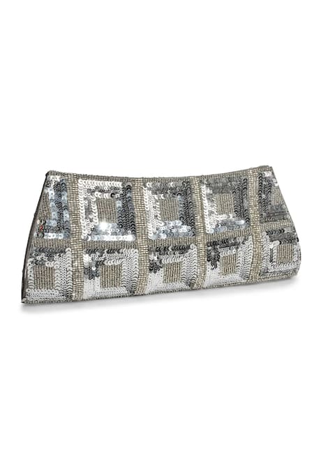 JASBIR GILL Silver Embellished Sequin Square Clutch 