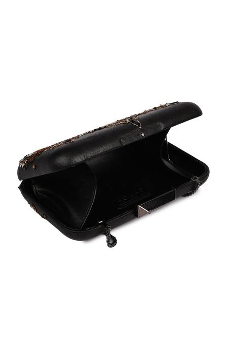 Buy_Jasbir Gill_Black Embroidery Zardozi Clutch _Online_at_Aza_Fashions
