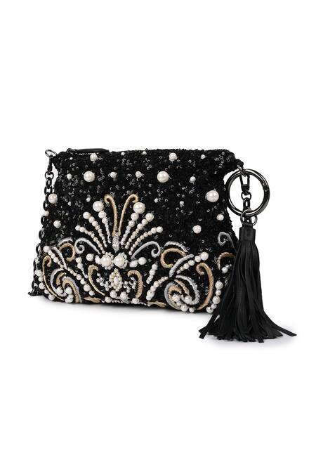 Buy_Jasbir Gill_Black Embroidery Pearl Clutch _Online_at_Aza_Fashions