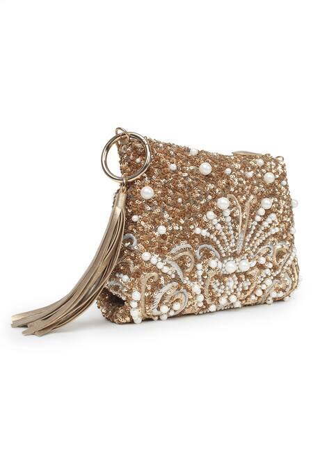 Buy_Jasbir Gill_Gold Embellished Tonal Sequin Clutch _Online_at_Aza_Fashions