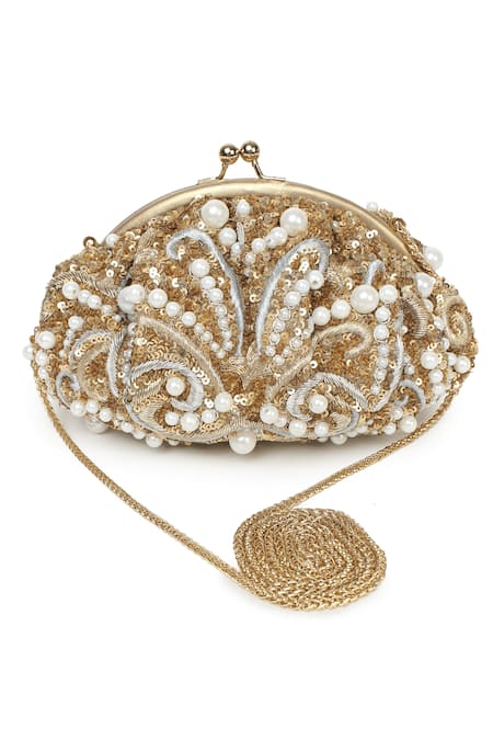 JASBIR GILL Gold Embroidery Pearl And Sequin Framed Purse 