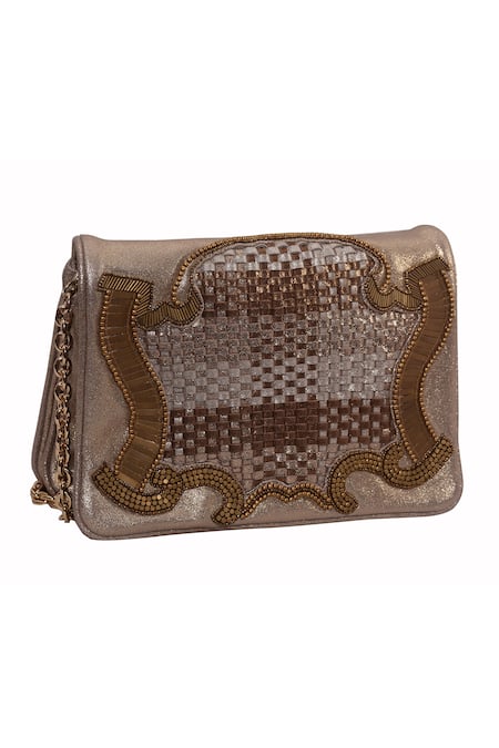 Buy_Jasbir Gill_Gold Embroidery Metal Over Clutch _Online_at_Aza_Fashions