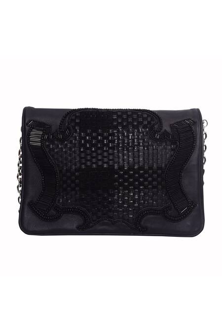 Jasbir Gill_Black Embroidery Metal Clutch _Online_at_Aza_Fashions