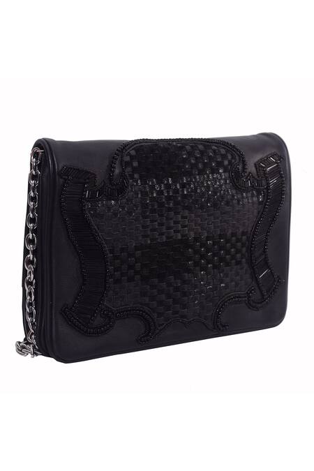 Buy_Jasbir Gill_Black Embroidery Metal Clutch _Online_at_Aza_Fashions