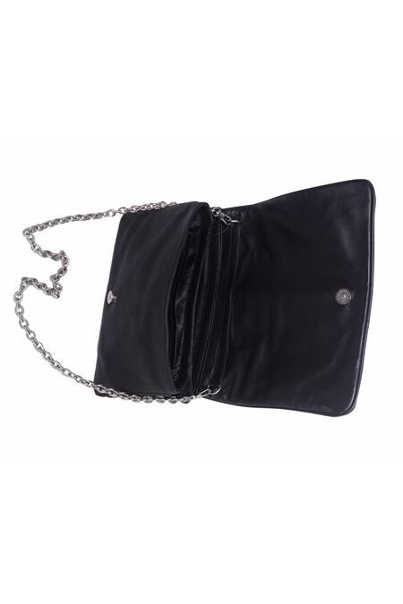 Shop_Jasbir Gill_Black Embroidery Metal Clutch _Online_at_Aza_Fashions