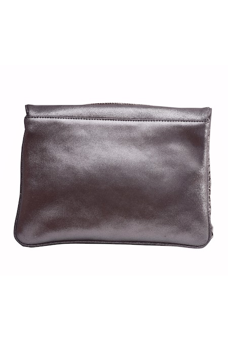 Jasbir Gill Tonal Metal Embroidered Clutch 