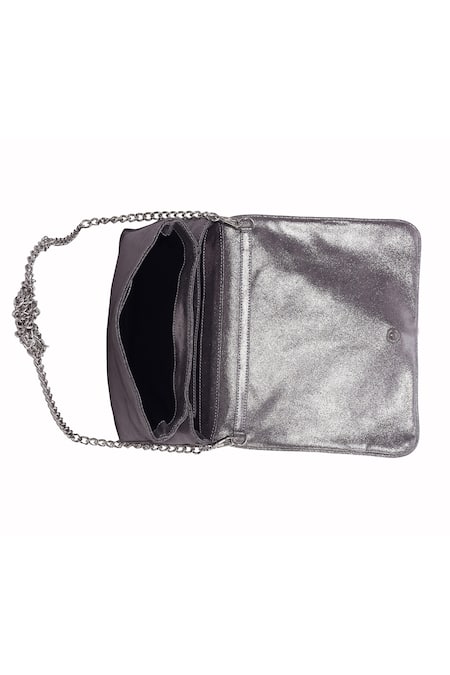Shop_Jasbir Gill_Grey Embroidery Tonal Metal Clutch _Online_at_Aza_Fashions