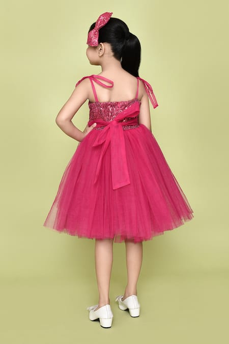 Shop_Petite Pomme_Pink Cotton, Net Sequins, Pearls Barbie Dress _at_Aza_Fashions