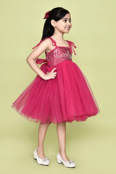Buy_Petite Pomme_Pink Cotton, Net Sequins, Pearls Barbie Dress _Online_at_Aza_Fashions