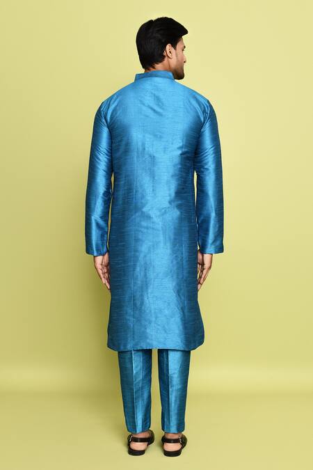 Shop_Arihant Rai Sinha_Blue Silk Solid Straight Kurta With Pant _at_Aza_Fashions