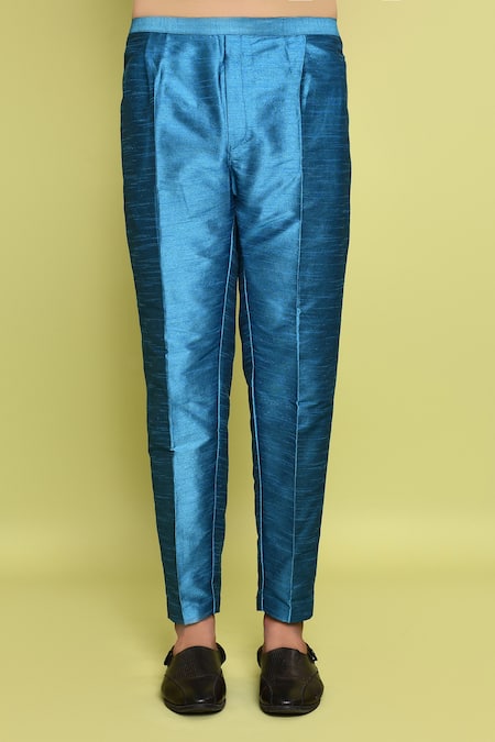 Arihant Rai Sinha_Blue Silk Solid Straight Kurta With Pant _Online_at_Aza_Fashions