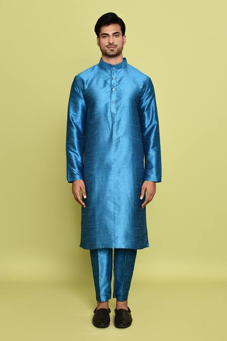 Shop_Arihant Rai Sinha_Blue Silk Solid Straight Kurta With Pant _Online_at_Aza_Fashions