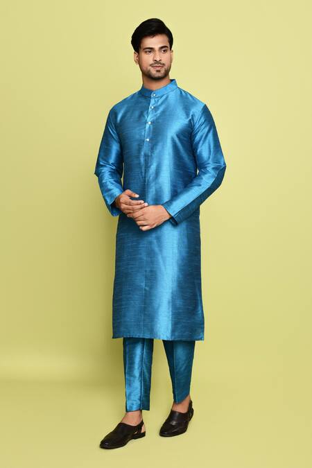 Buy_Arihant Rai Sinha_Blue Silk Solid Straight Kurta With Pant 
