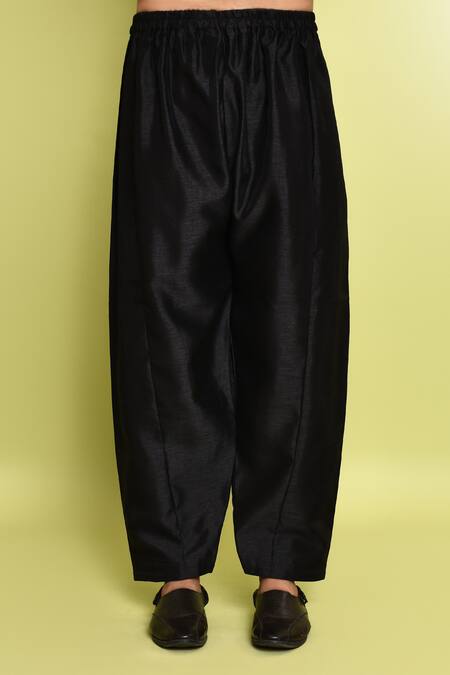 Arihant Rai Sinha_Black Silk Sequins, Embroidery Collar Kurta With Pant _Online_at_Aza_Fashions